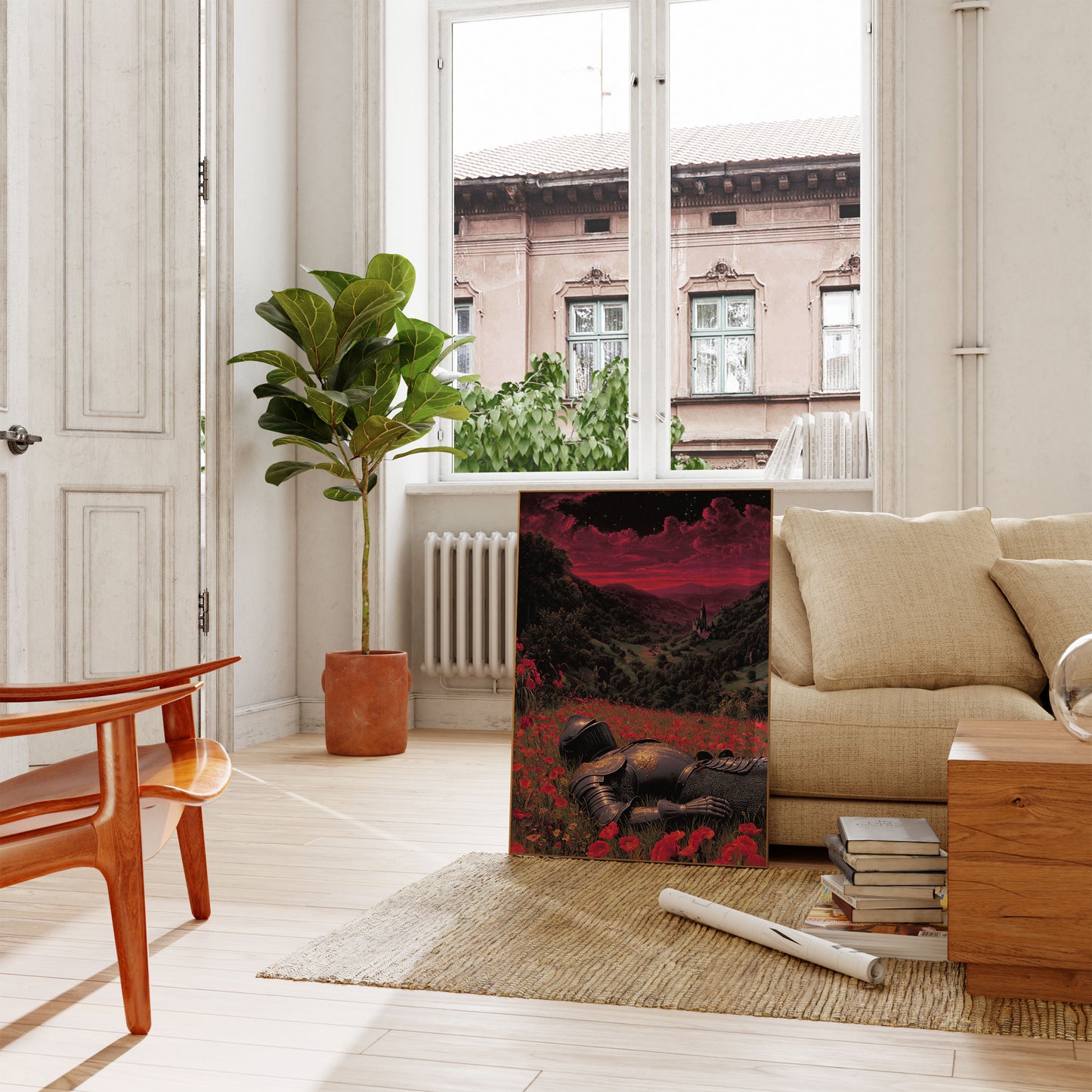 Fallen Knight in Poppy Field Poster