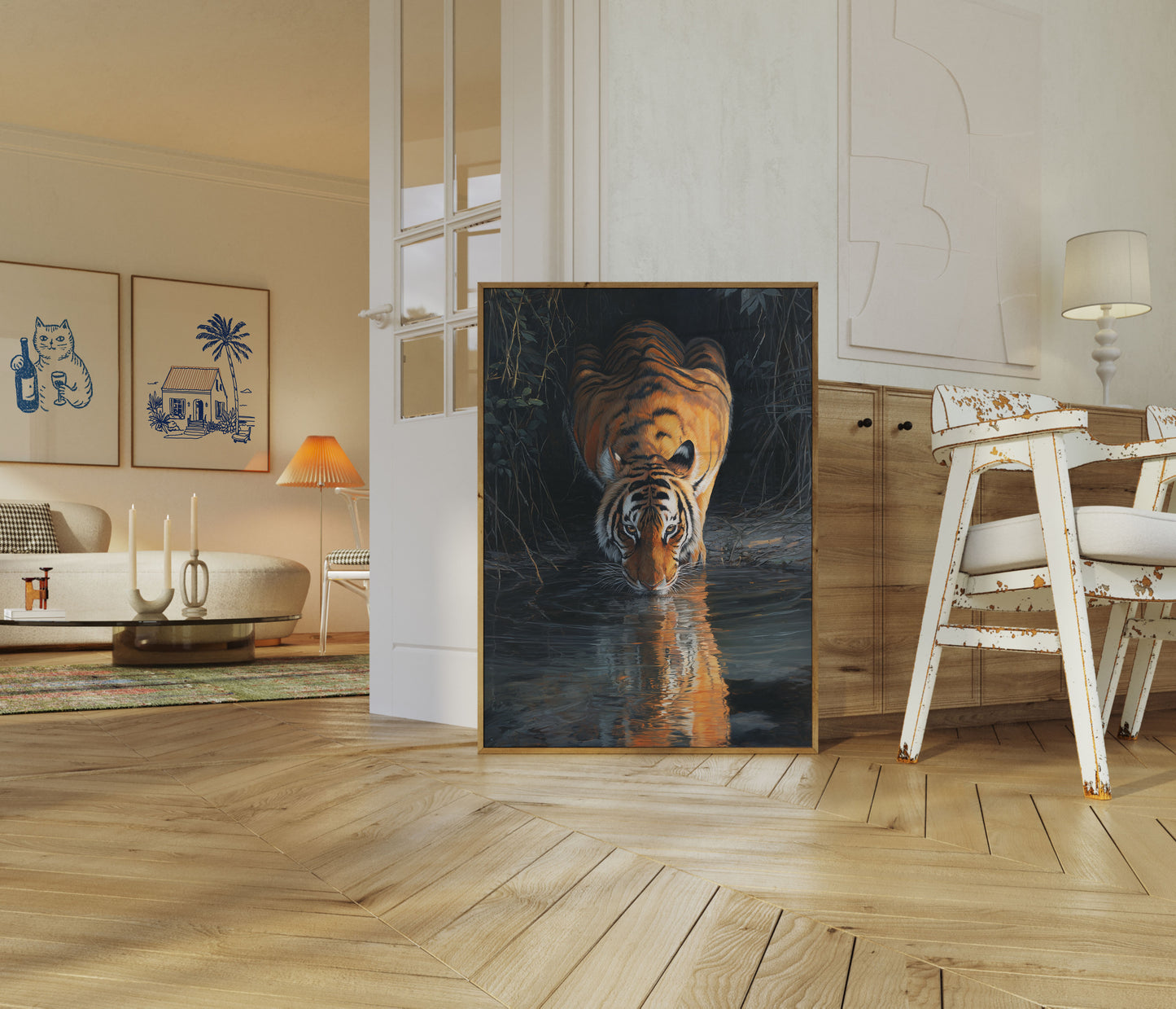 Poster della Tigre che Beve alla Pozza d'Acqua