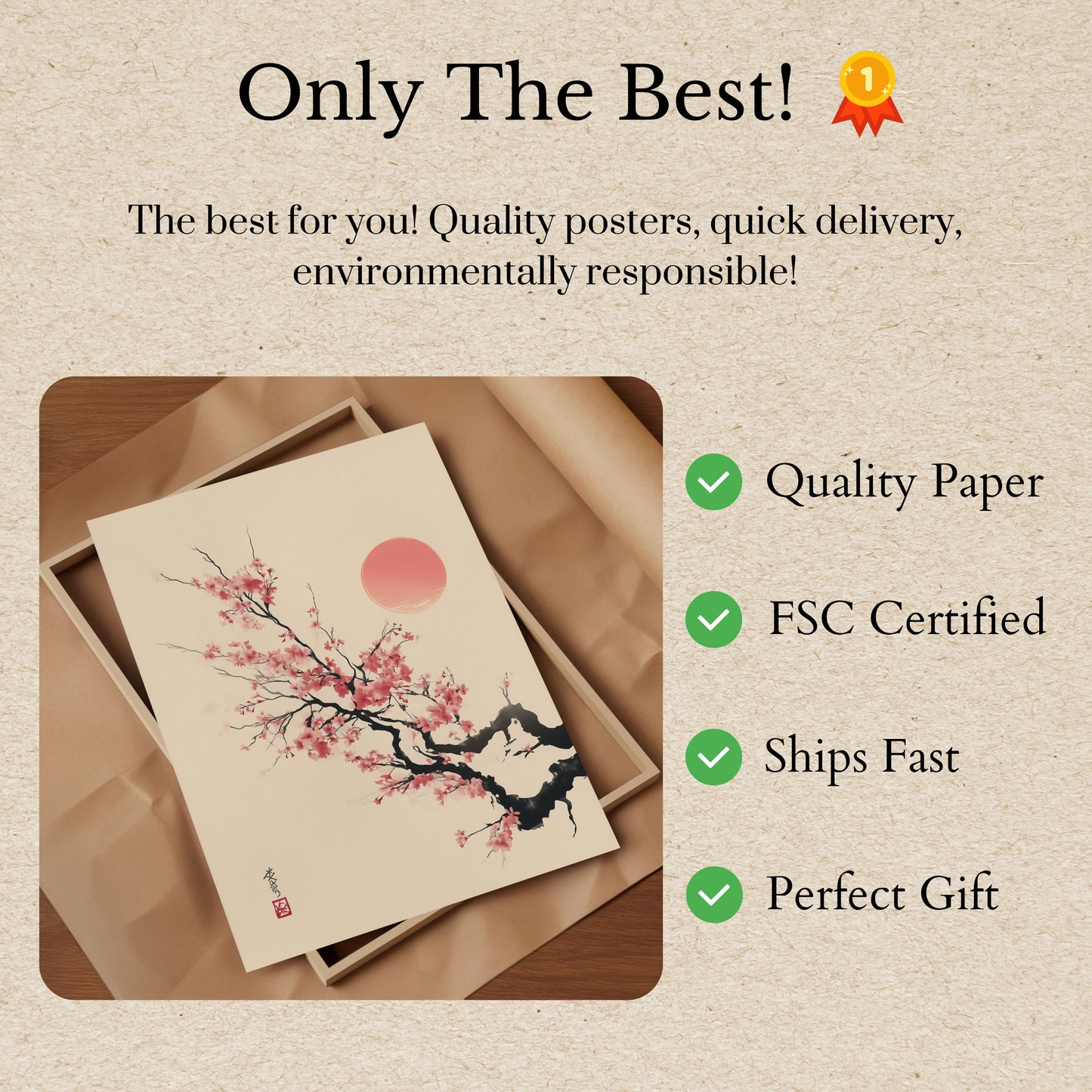 Póster de un sereno atardecer en flor de cerezo