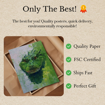 Póster artístico del cocodrilo verde feroz