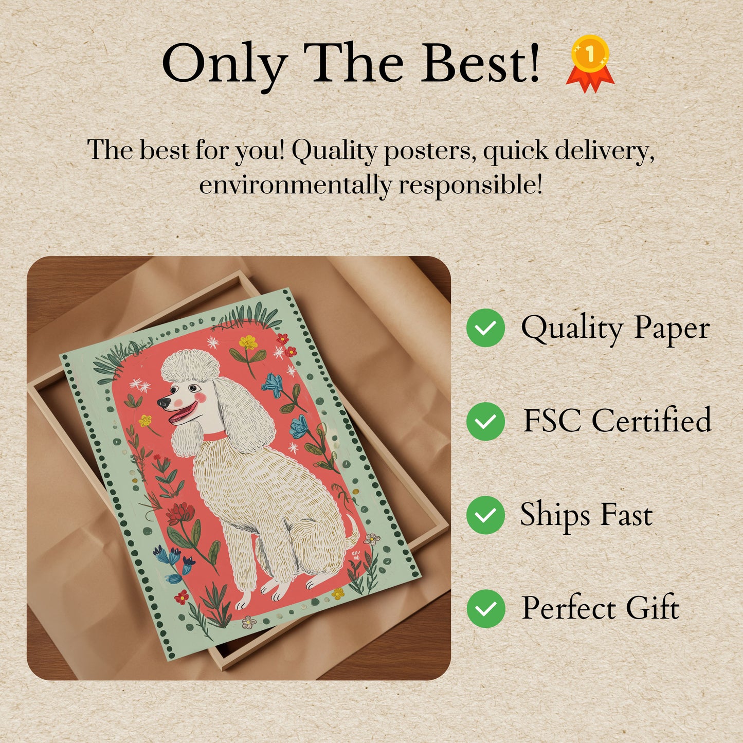 Cheerful Poodle Floral Poster