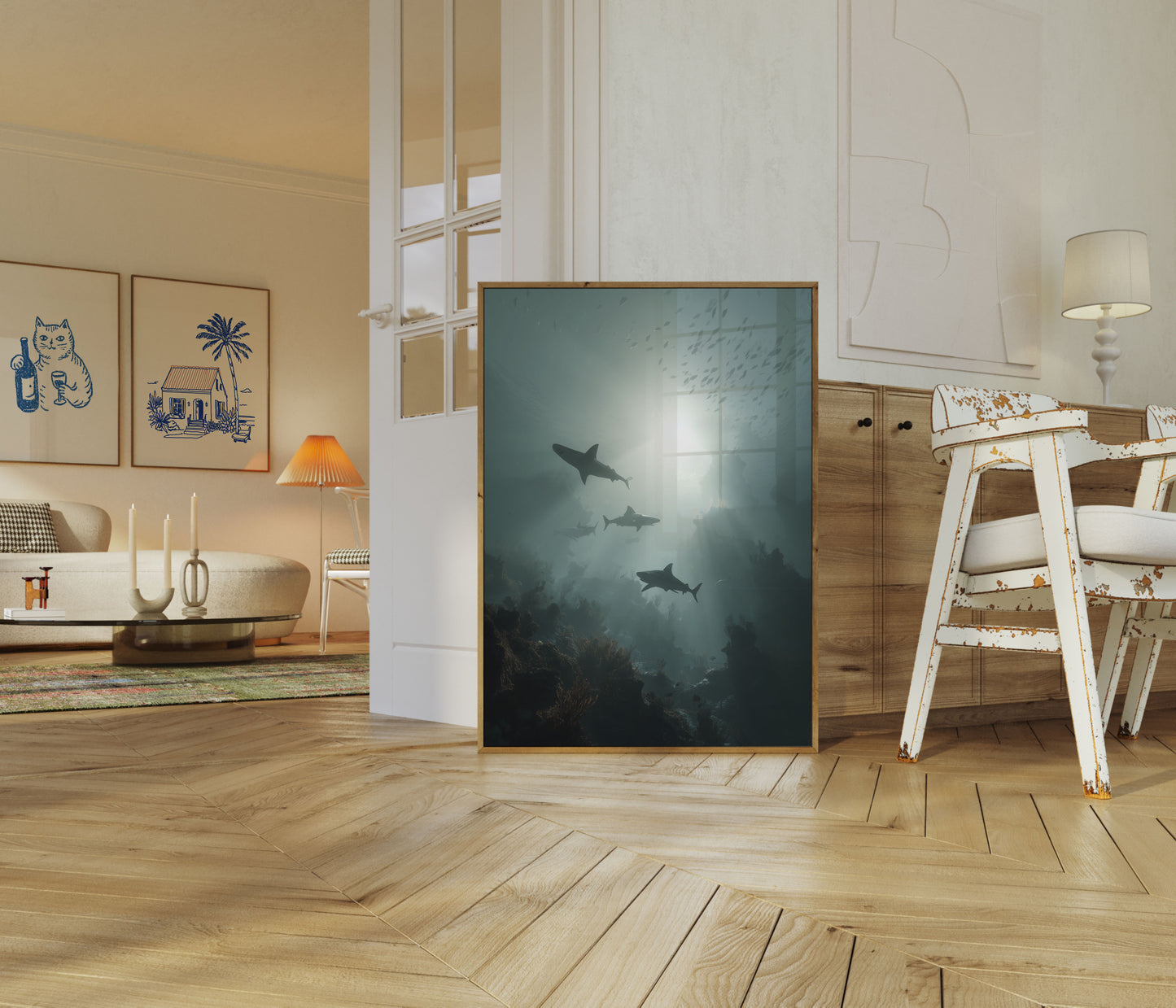 Shark Reef Silhouette Poster