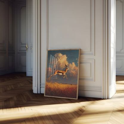 Springende Antilope bei Sonnenuntergang Poster