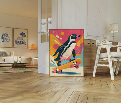 Affiche d'Aventure de Skateboard avec Pingouin