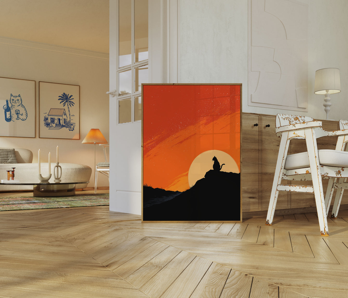 Katsilhuet Solnedgang Plakat