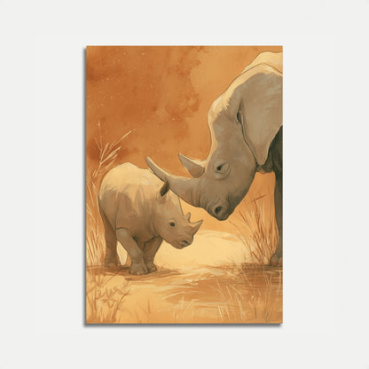 Moeder en Baby Neushoorn Poster