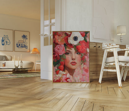 Strawberry Rose Flower Portrait Poster