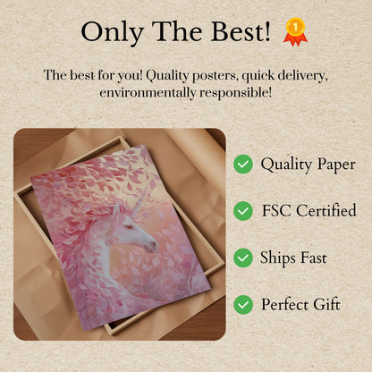 Pink Unicorn Among Leaves Poster