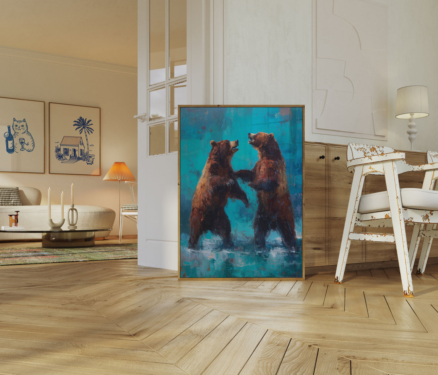 Två björnar står tillsammans affisch