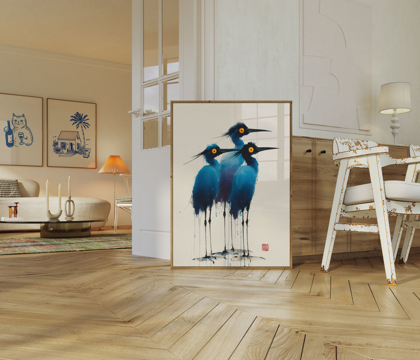 Three Blue Herons Watercolor Poster
