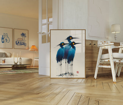 Three Blue Herons Watercolor Poster