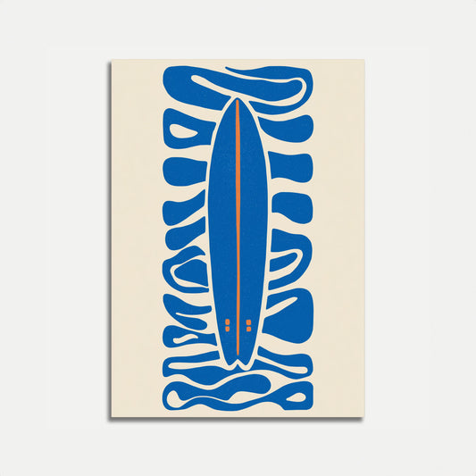 Póster Minimalista de Tabla de Surf y Olas