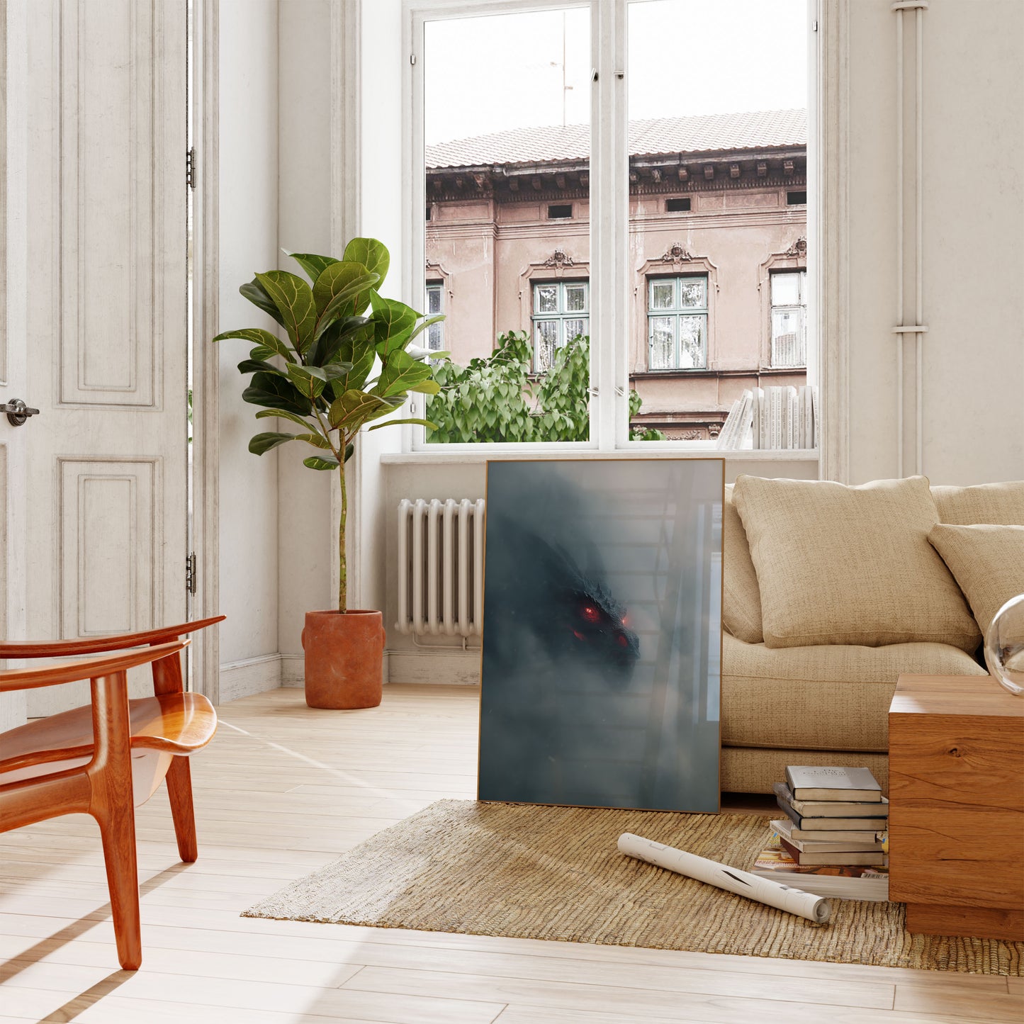 Crimson-Eyed Dragon Shadow Poster