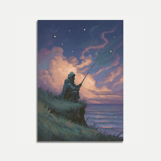 Fisherman Under Starry Skies Poster