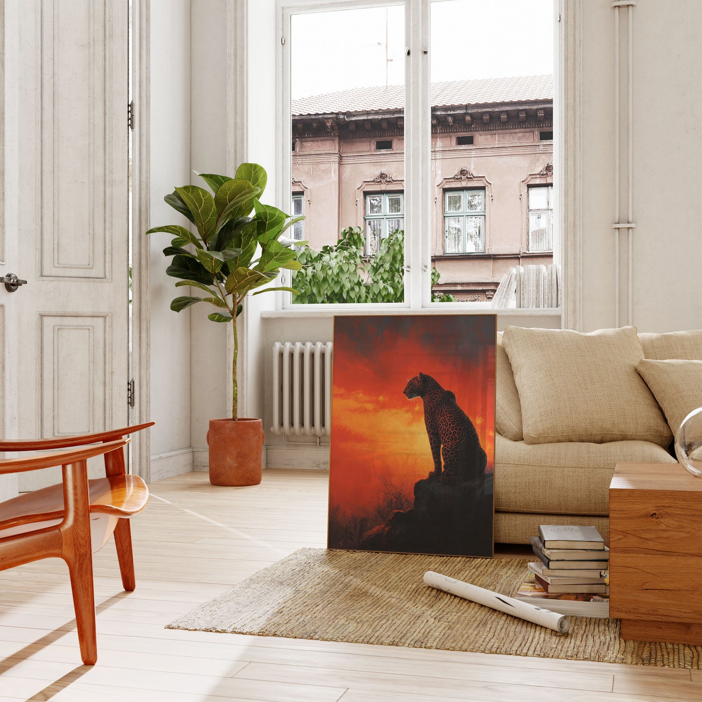 Luipaard Zonsondergang Silhouet Poster