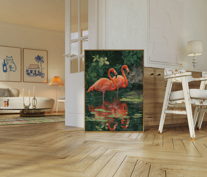Rode Flamingo's in Weerspiegeling Poster