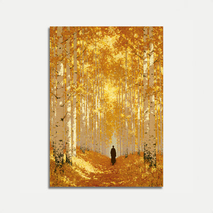 Solitary Walk Through Golden Forest Poster