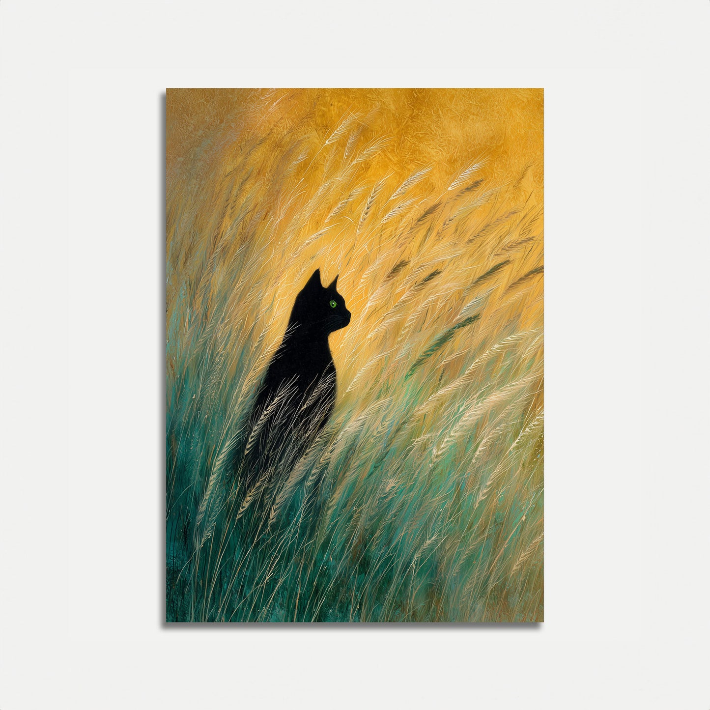 Schwarze Katze im goldenen Weizen Poster