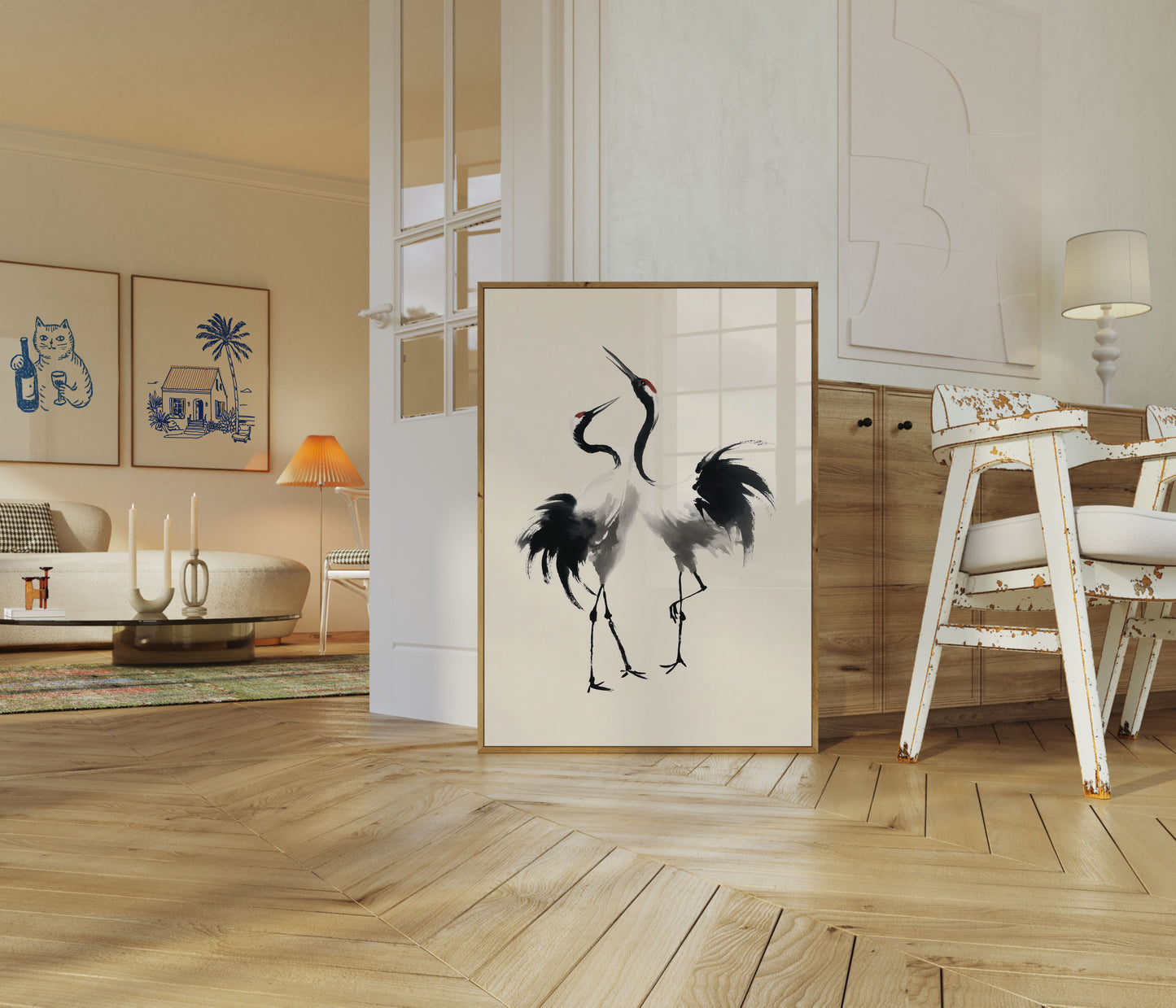 Elegant Cranes in Flight Poster