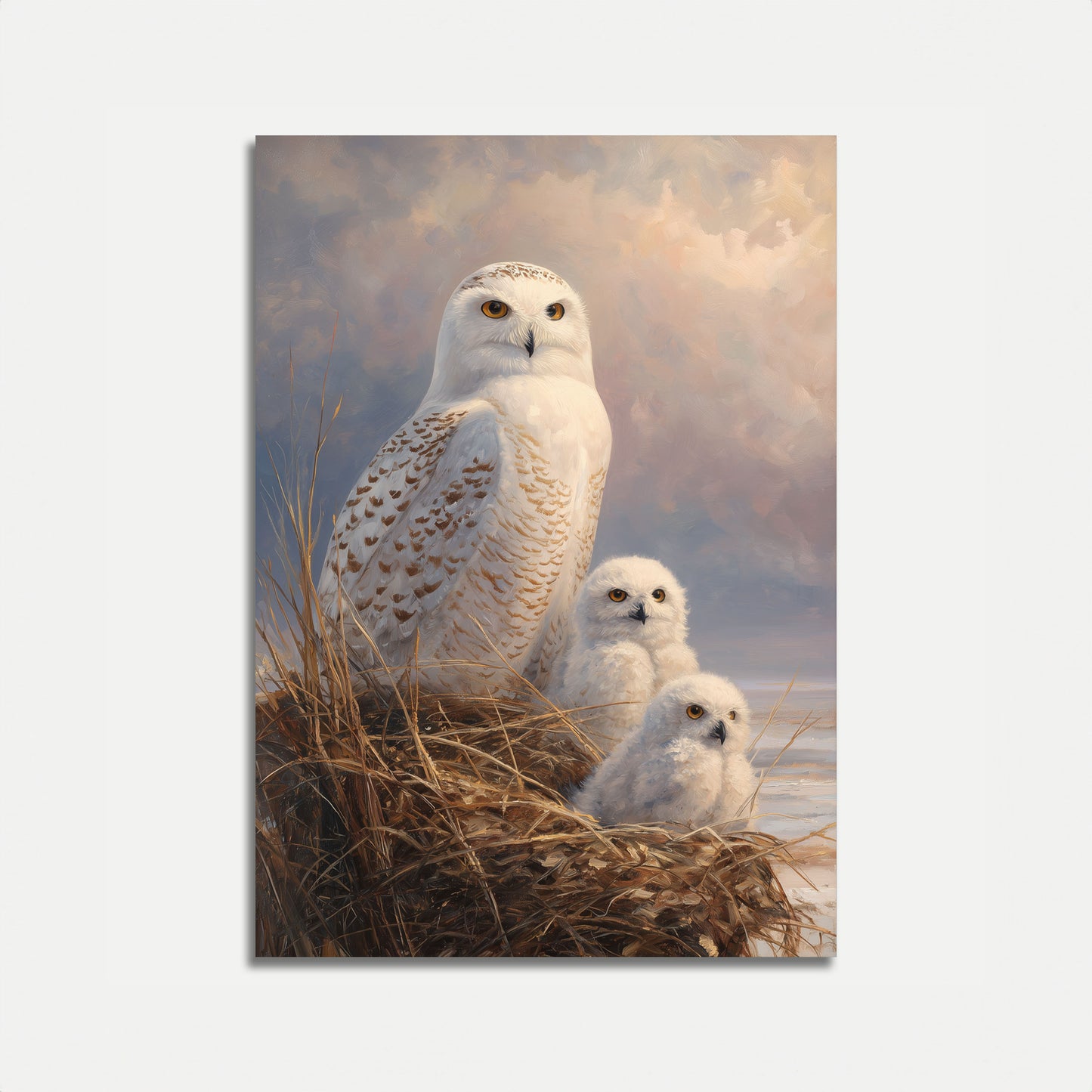 Snöuggla-familjporträtt affisch