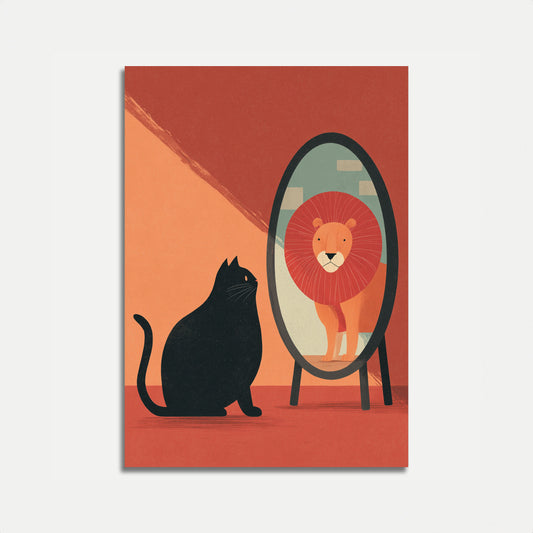 Gato Ve un León en el Espejo Póster