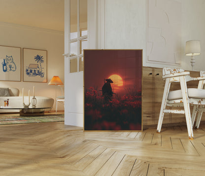 Samurai Kriger Solnedgang Felt Plakat