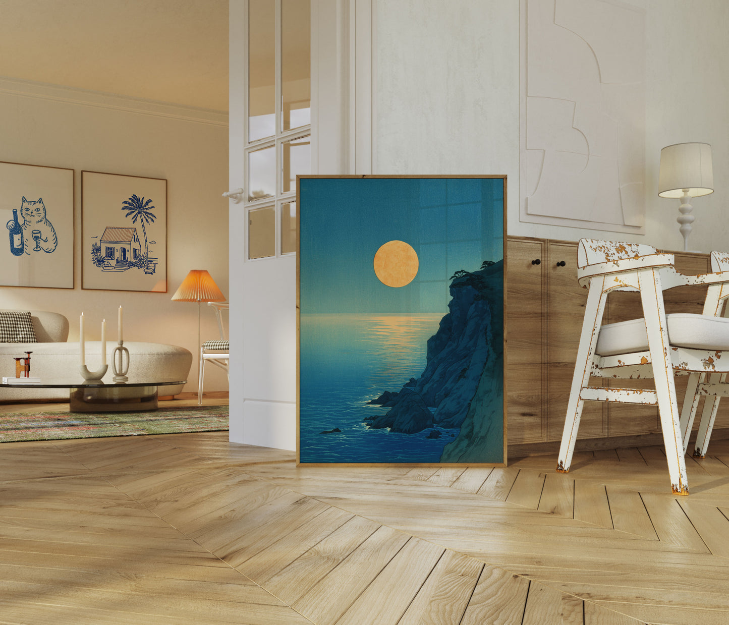 Golden Moon Over Coastal Cliffs Poster