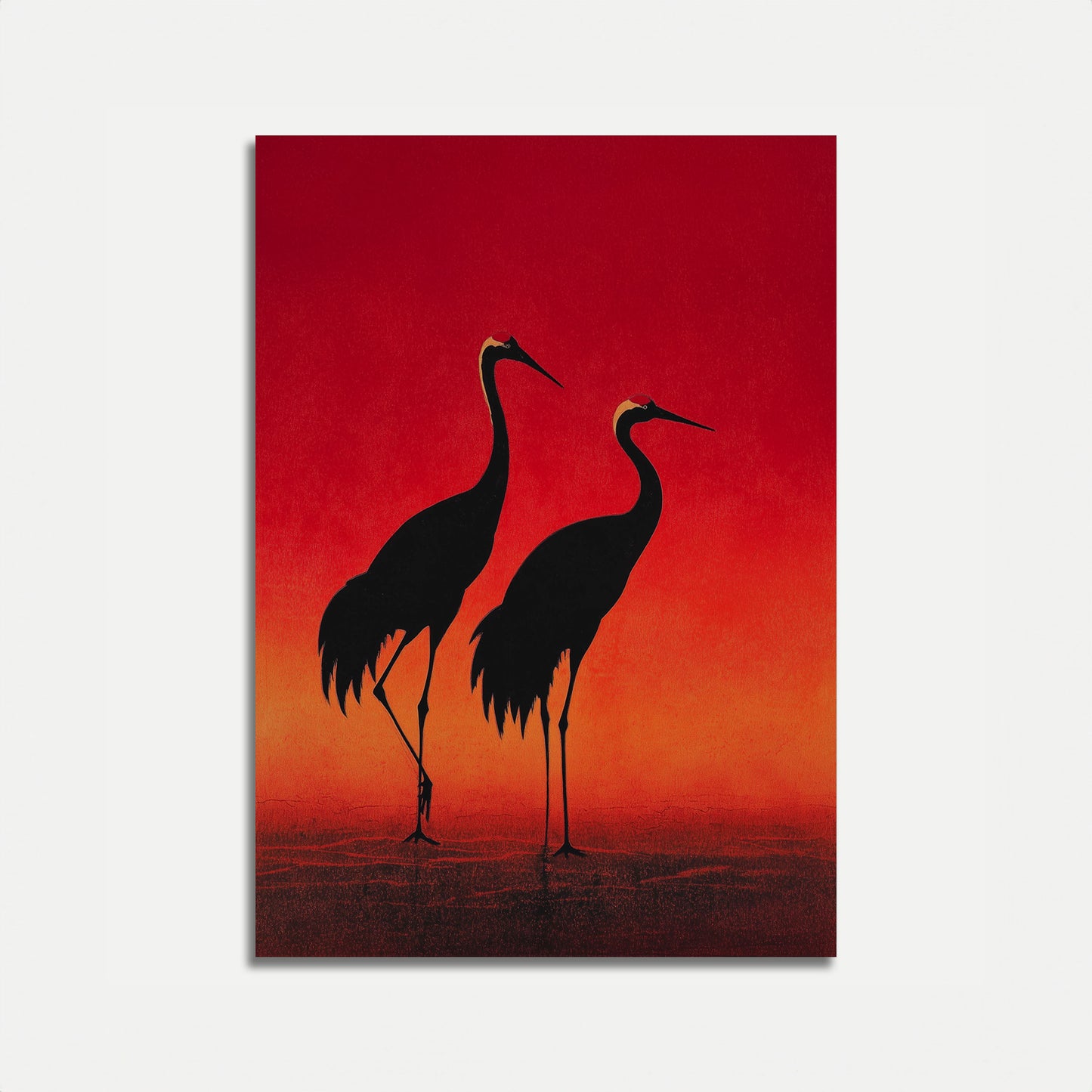 Affiche Grues au Coucher du Soleil