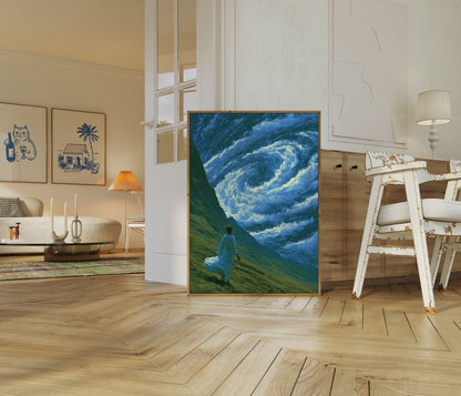 Woman Contemplating Cosmic Waves Poster