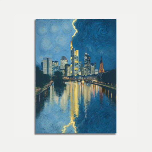 Affiche de paysage urbain nocturne de Francfort