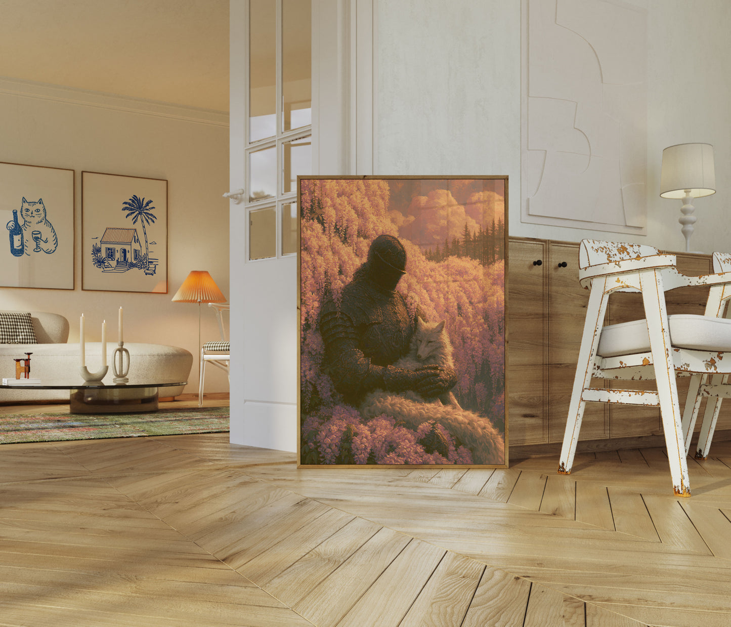 Warrior and Wolf in Bloom Poster