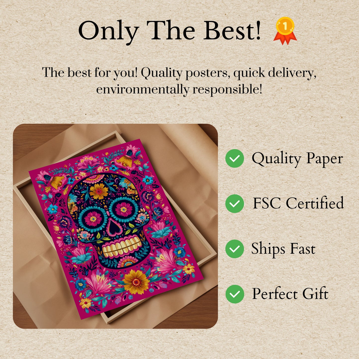 Colorful Floral Skull Art Poster