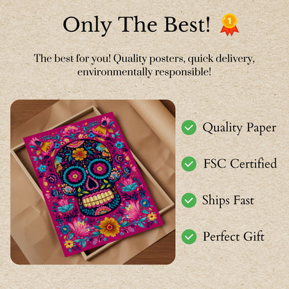 Colorful Floral Skull Art Poster