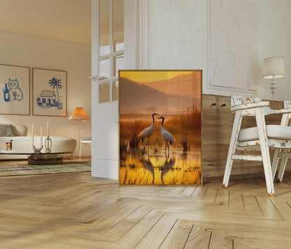 Elegant Cranes at Sunset Poster