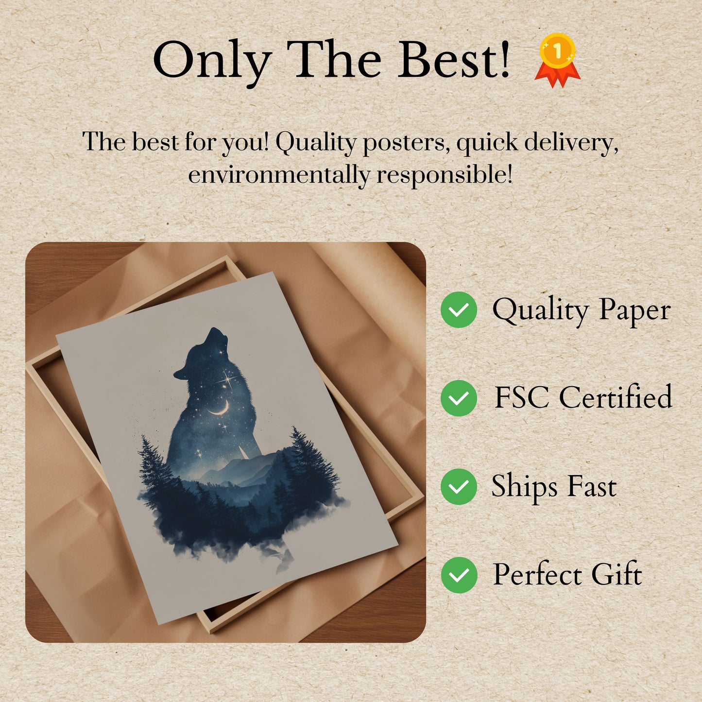 Starry Wolf Night Poster