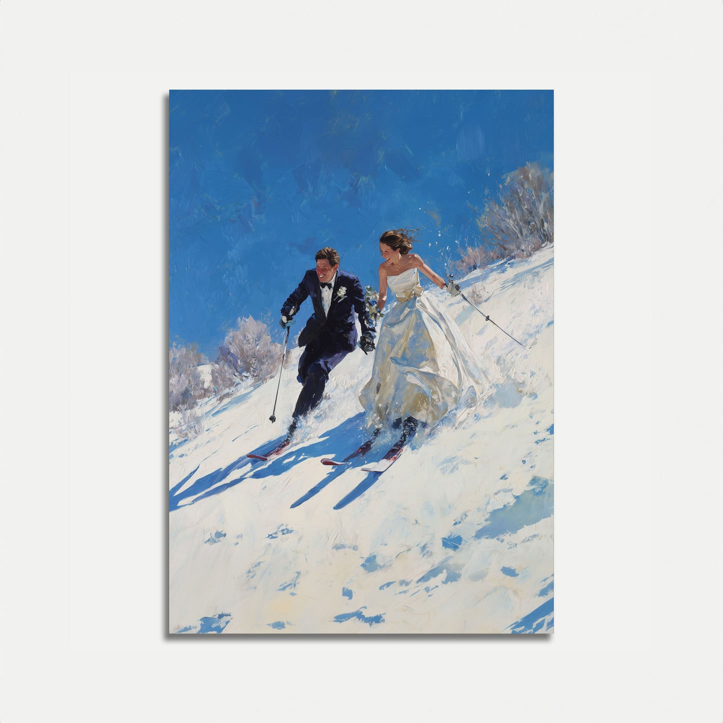 Skiing Newlyweds Winter Romance Poster