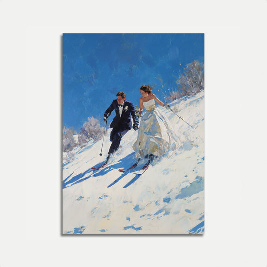 Cartaz de Romance de Inverno para Recém-Casados em Esqui