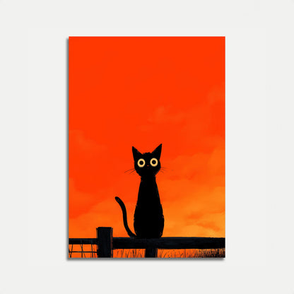 Póster Silueta de Gato Negro al Atardecer