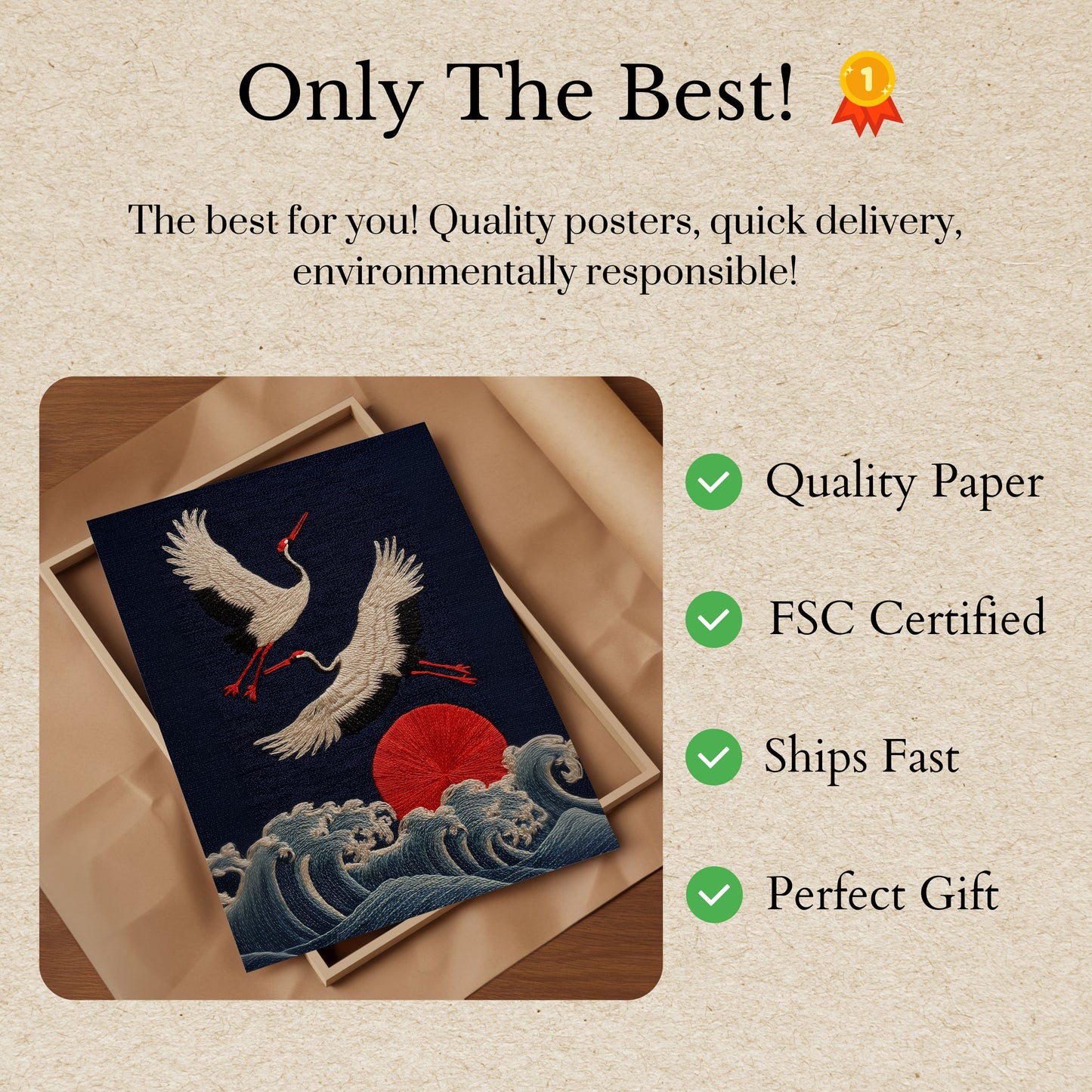 Affiche Grues au Coucher du Soleil