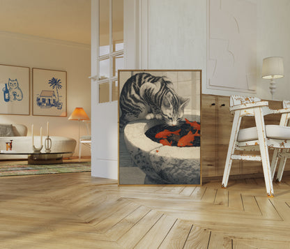 Katze und Goldfisch Neugier Plakat