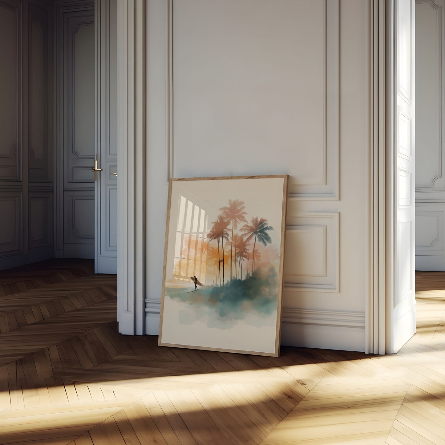 Surfer with Palm Trees Poster