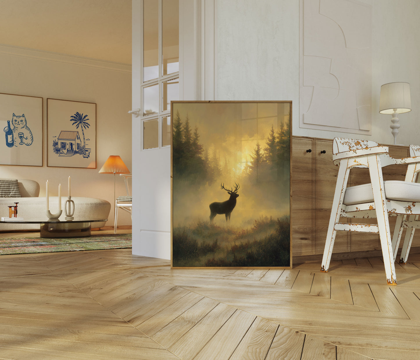 Majestic Deer in Golden Mist Poster