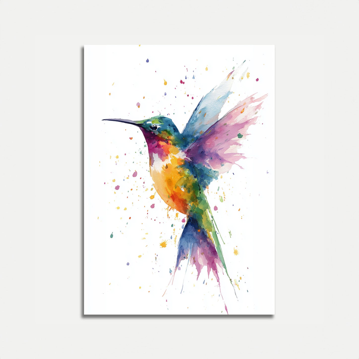 Rainbow Hummingbird Watercolor Poster