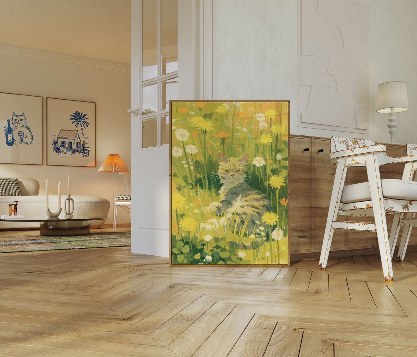 Cat in Wildflower Meadow Poster