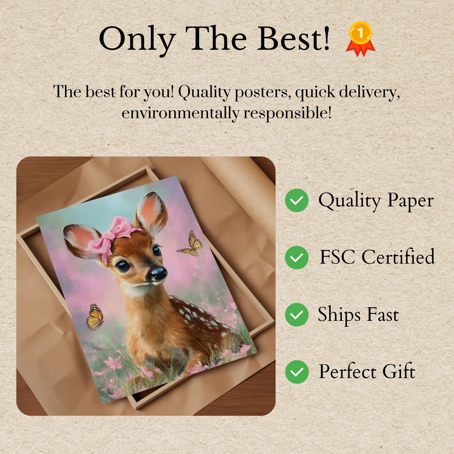 Poster Carino Cervo con Fiocco Rosa