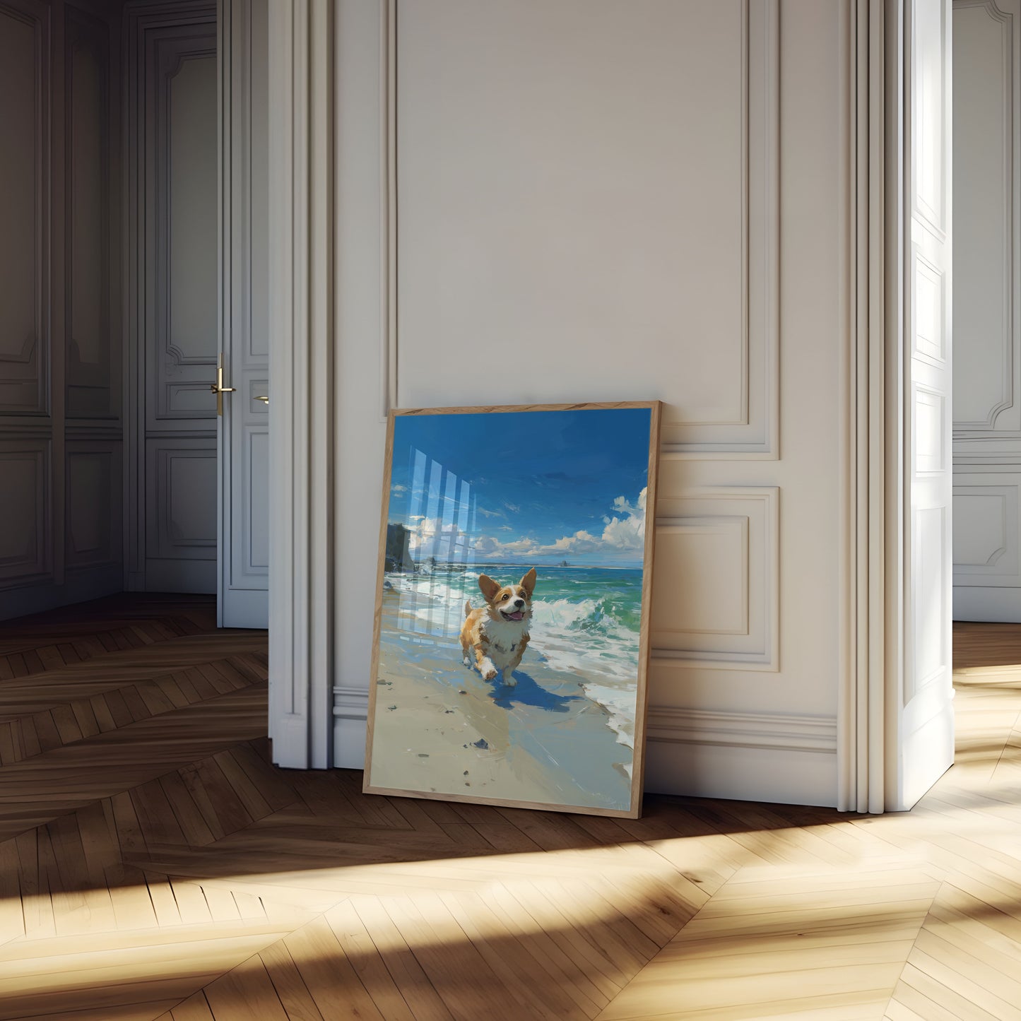 Happy Corgi Beach Adventure Poster