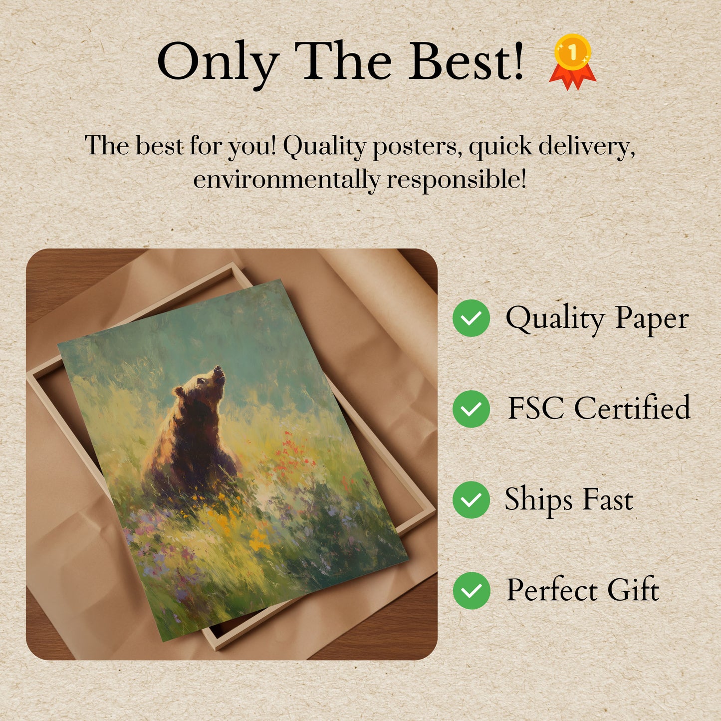 Affiche Ours dans une Prairie de Fleurs Sauvages
