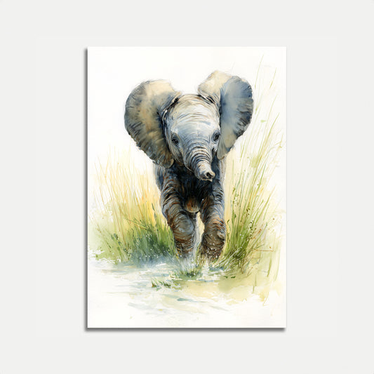 Baby Elephant Watercolor Adventure Poster