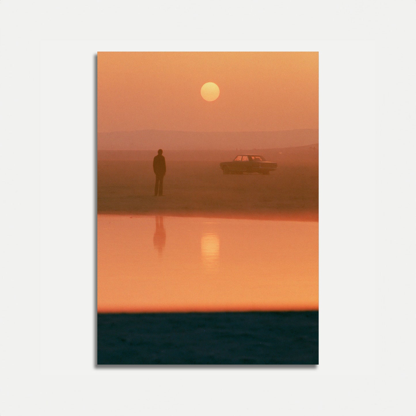 Einzelsilhouette Wüsten-Sonnenuntergang Poster