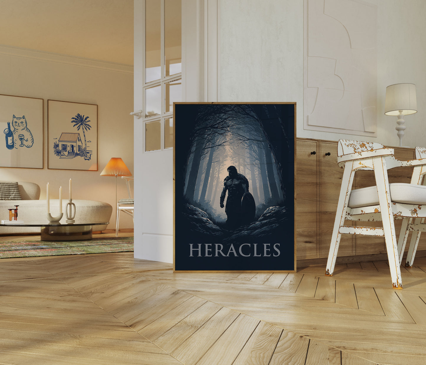 Heracles Warrior in Misty Forest Poster